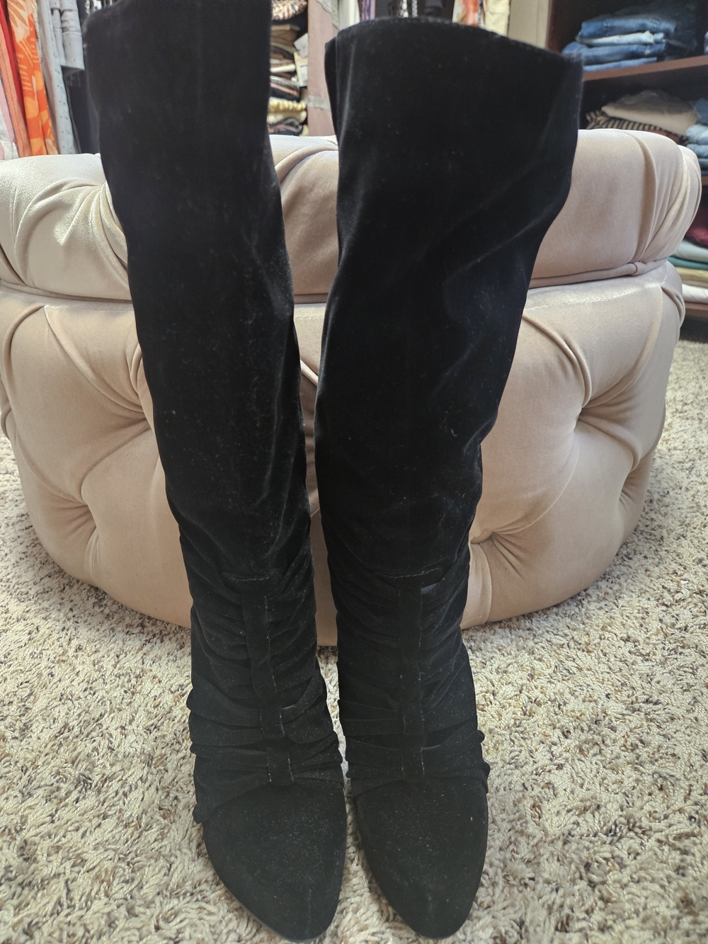 JustFab Black Knee-High Velour Boots